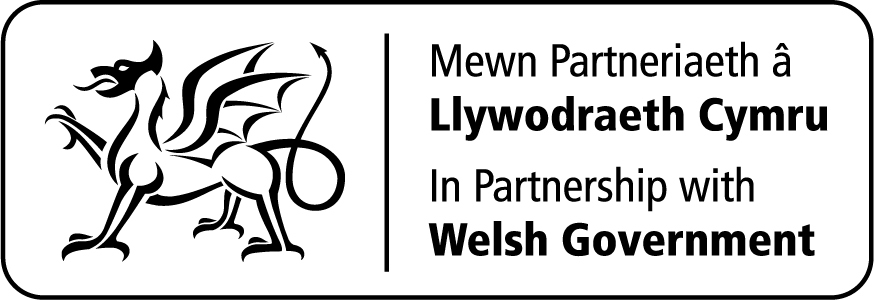 Logo Mewn Partneriaeth â Llywodraeth Cymtu - In Partnership with Welsh Government Logo